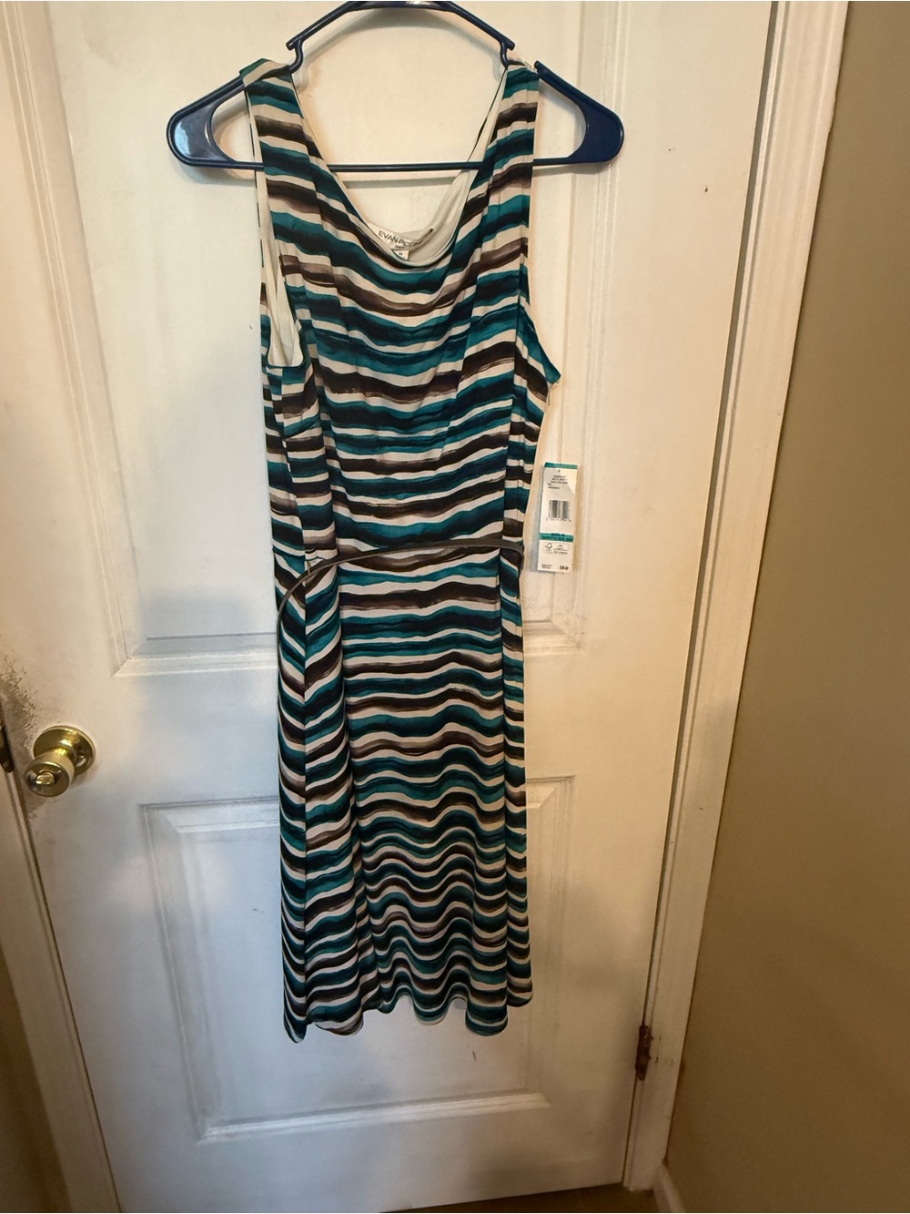 Evan Picone Sleeveless Striped Midi Dress in Teal, Black and White